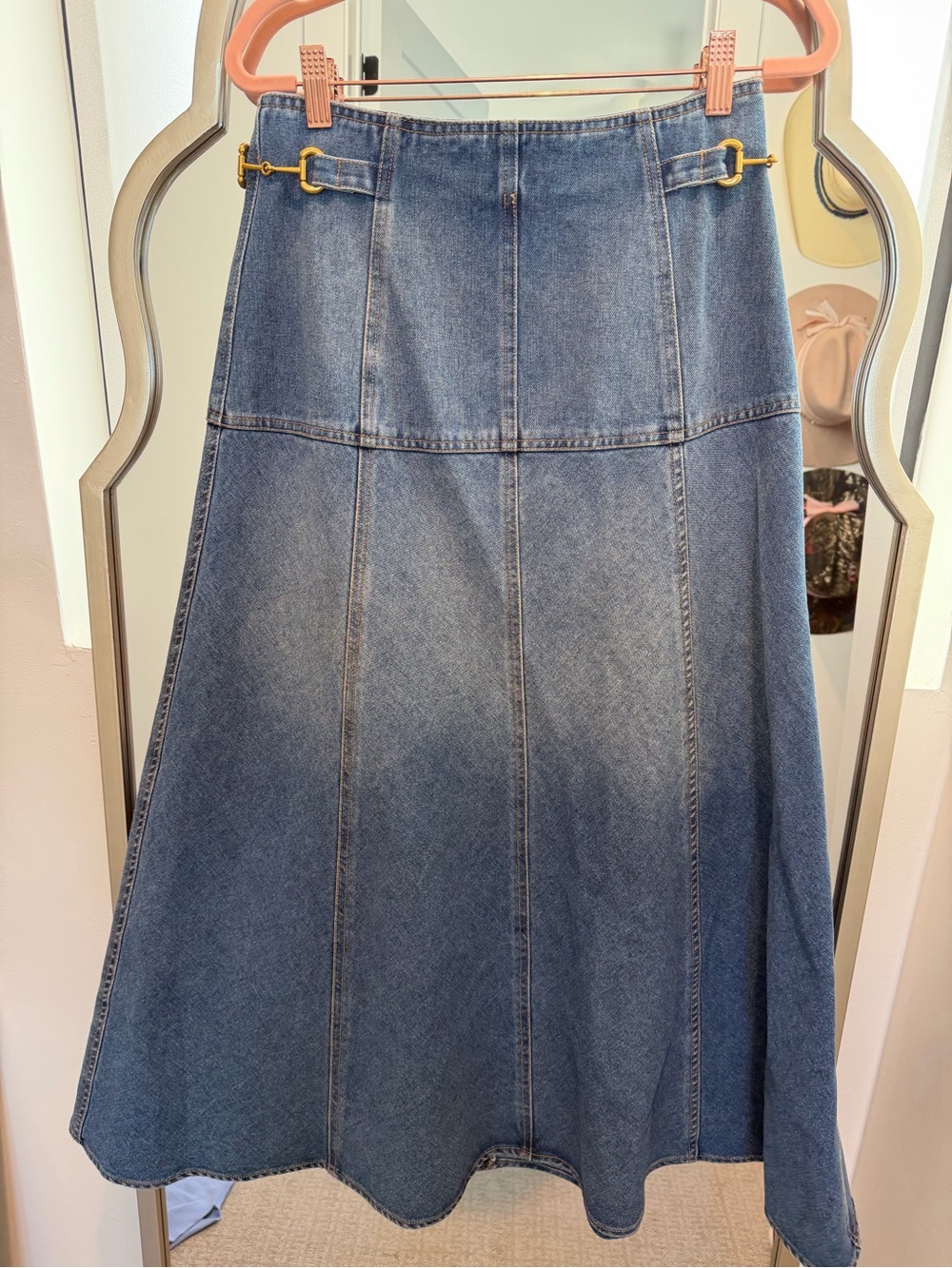 Denim horsebit skirt